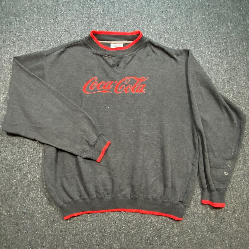 Genus Vintage 90s Mens XL Coca-Cola Distressed Graphic Sweatshirt Grey Red Logo